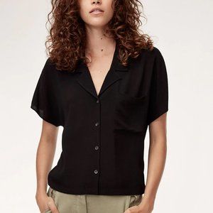 Aritzia Wilfred Free Shawna short sleeve crop button down blouse in Black Size S